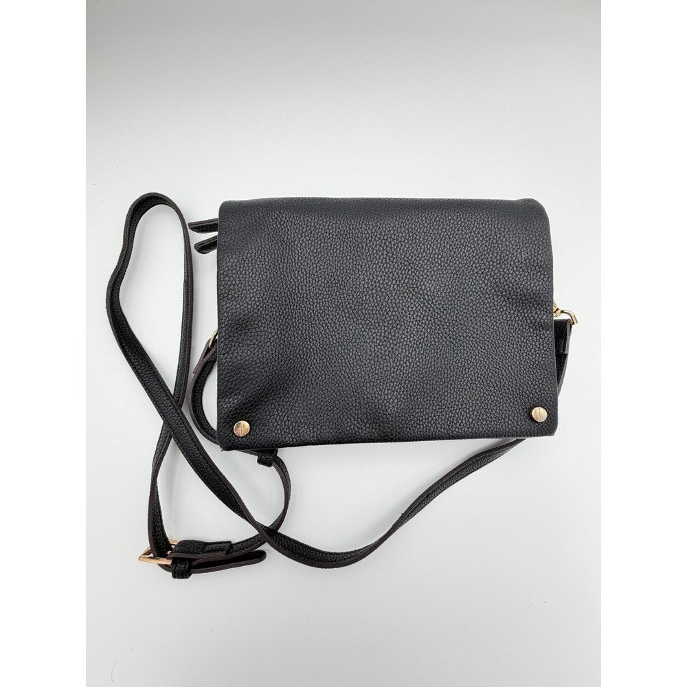 Street Level Crossbody Bag Women Black Pebbled Vegan Faux‎ Leather Gold Hardware